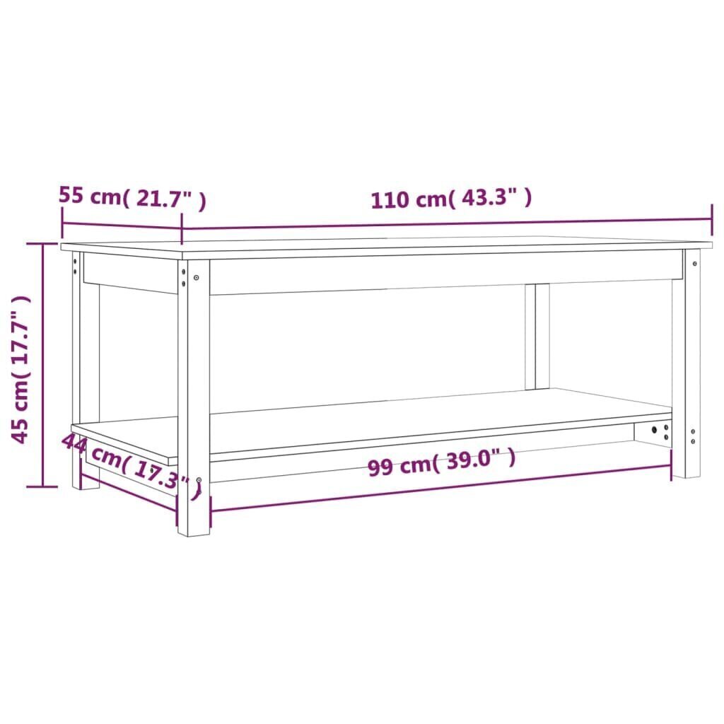 Sohvapöytä hunajanruskea 110x55x45 cm täysi mänty hinta ja tiedot | Sohvapöydät | hobbyhall.fi