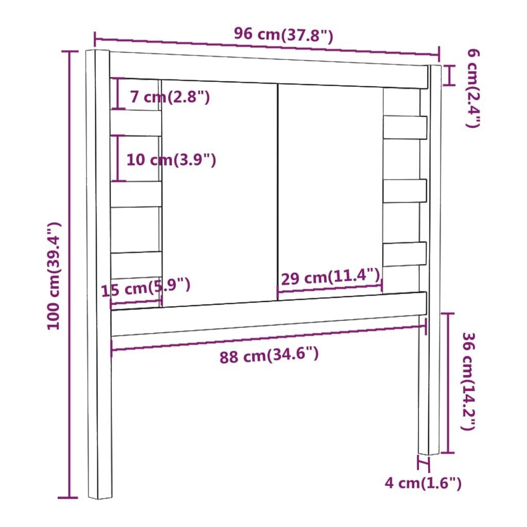 Sängynpääty harmaa 96x4x100 cm täysi mänty hinta ja tiedot | Sängyt | hobbyhall.fi