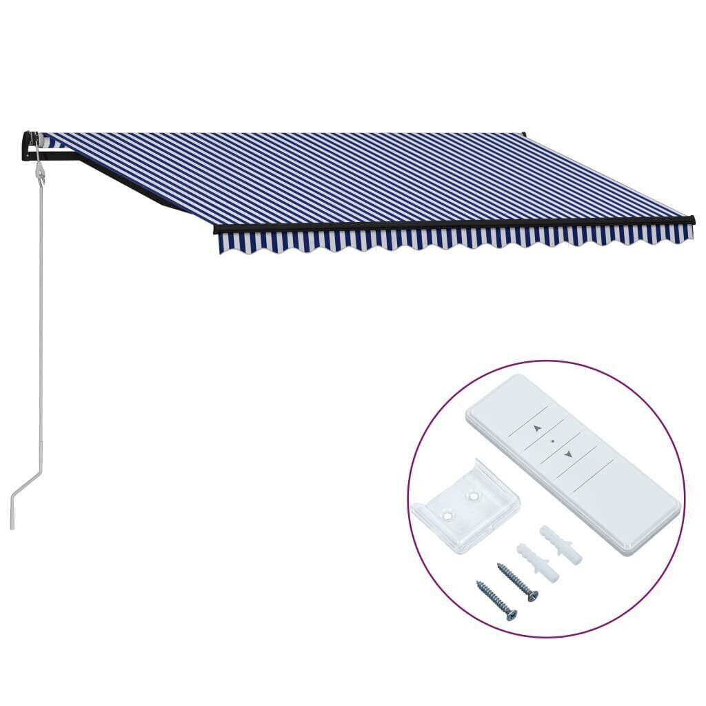 Automaattinen sisäänkelattava markiisi 450x300 cm sininen/valk. hinta ja tiedot | Aurinkovarjot ja markiisit | hobbyhall.fi