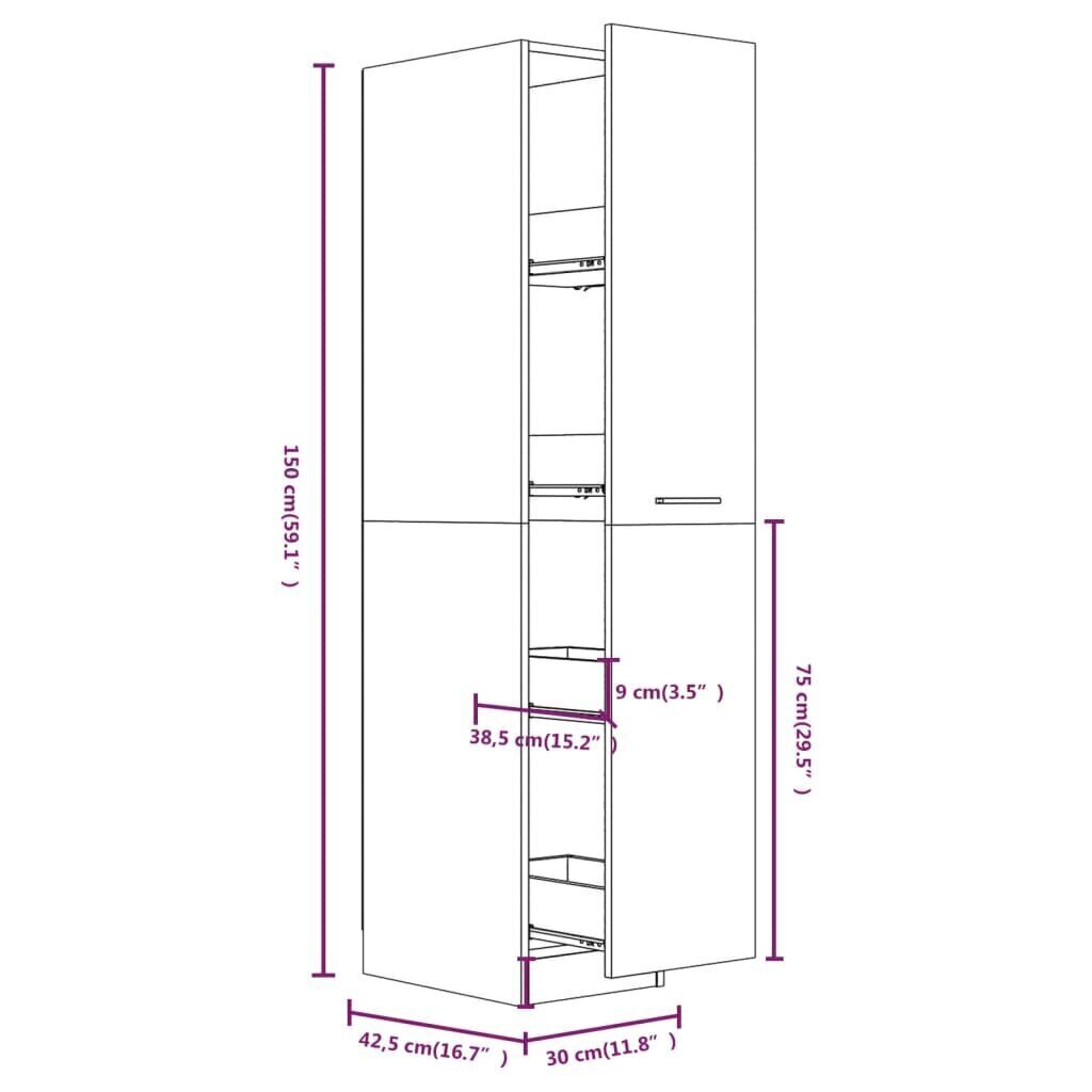 Apteekkarinkaappi harmaa Sonoma 30x42,5x150 cm tekninen puu hinta ja tiedot | Olohuoneen kaapit ja lipastot | hobbyhall.fi