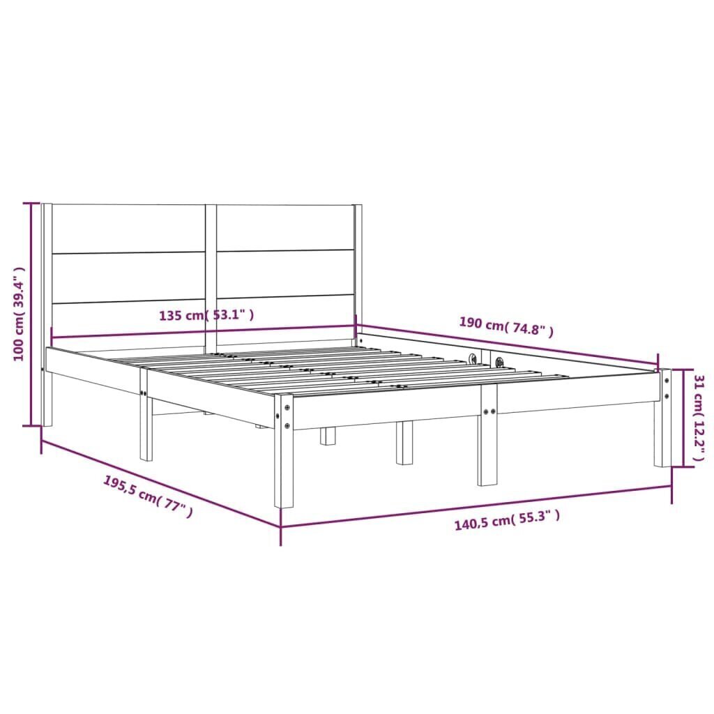 Sängynrunko valkoinen täysi puu 135x190 cm 4FT6 Double hinta ja tiedot | Sängyt | hobbyhall.fi