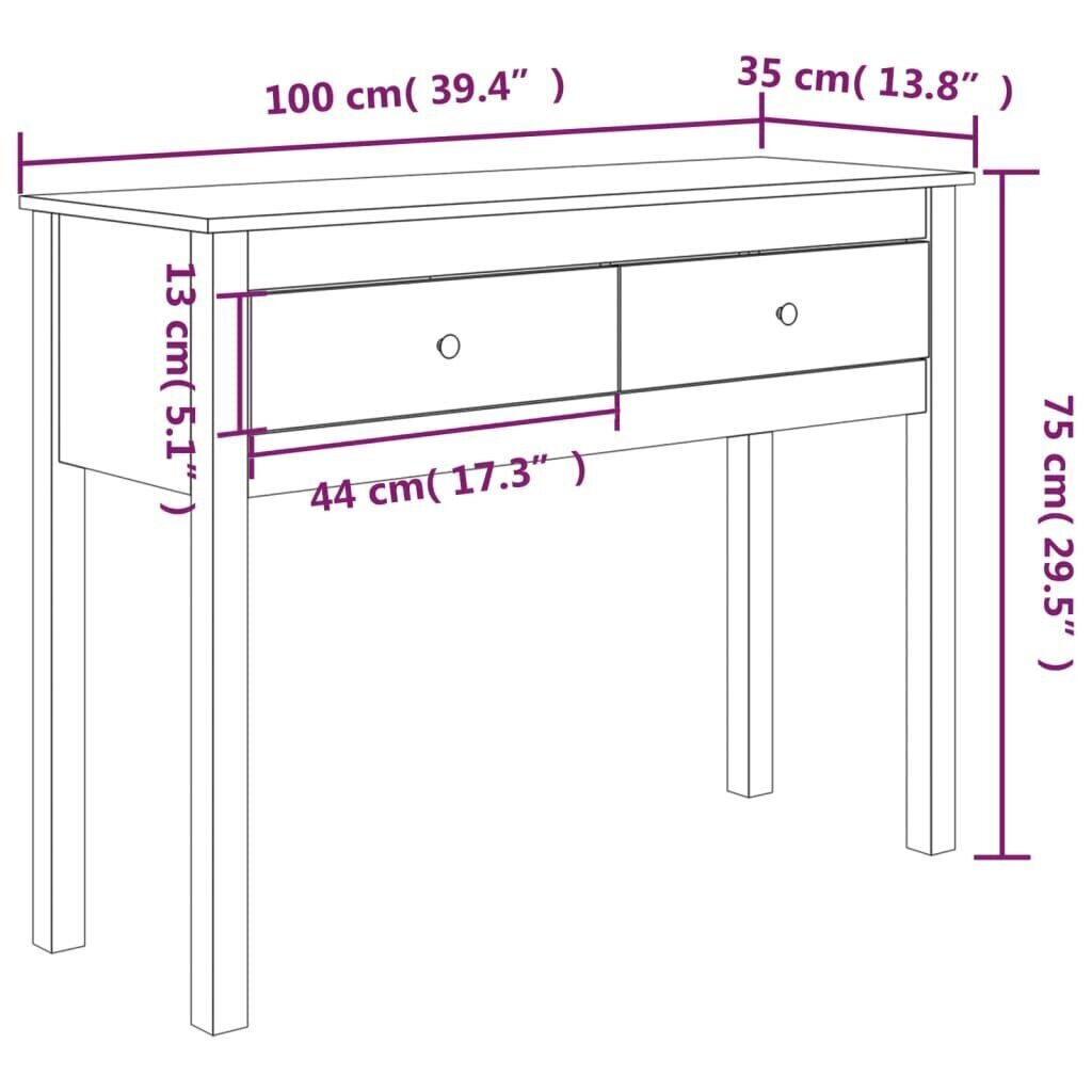 Konsolipöytä valkoinen 100x35x75 cm täysi mänty hinta ja tiedot | Sivupöydät | hobbyhall.fi