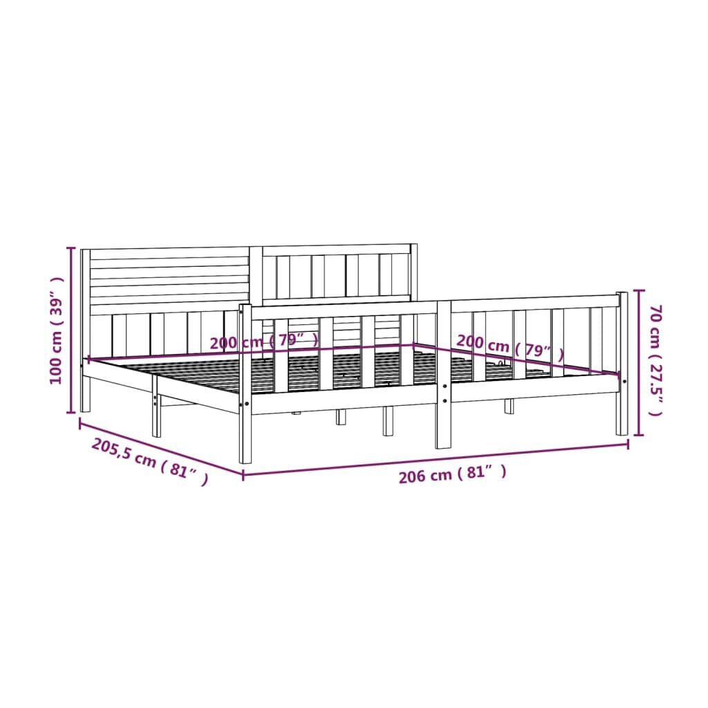 Sängynrunko harmaa täysi puu 200x200 cm hinta ja tiedot | Sängyt | hobbyhall.fi