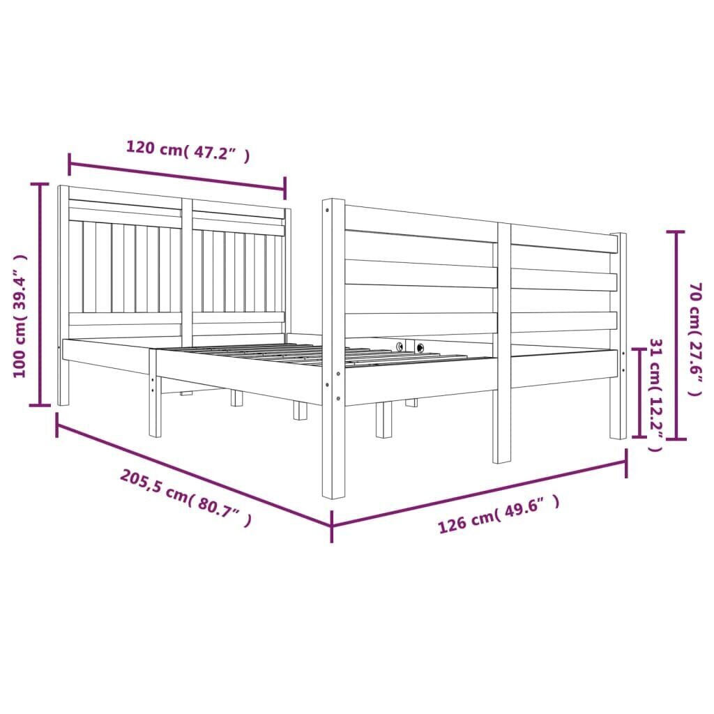 Sängynrunko täysi puu 120x200 cm hinta ja tiedot | Sängyt | hobbyhall.fi