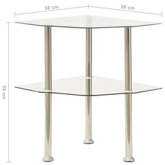 2-kerroksinen sivupöytä läpinäkyvä 38x38x50 cm karkaistu lasi hinta ja tiedot | Sohvapöydät | hobbyhall.fi