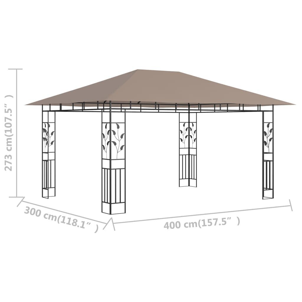 Huvimaja hyttysverkolla 4x3x2,73 m harmaanruskea 180 g/m² hinta ja tiedot | Puutarhapaviljongit | hobbyhall.fi