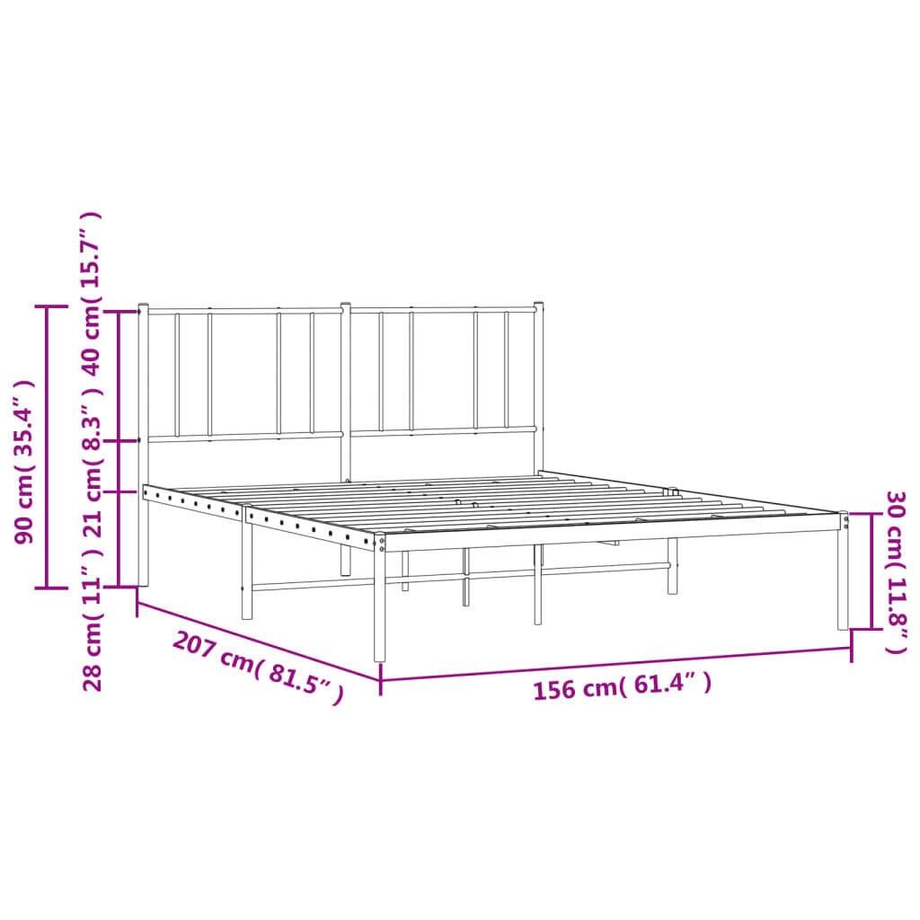 Metallinen sängynrunko päädyllä musta 150x200 cm hinta ja tiedot | Sängyt | hobbyhall.fi