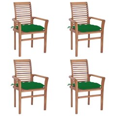 Ruokapöydän tuolit vihreillä tyynyillä, 4 kpl, tiikki hinta ja tiedot | Puutarhatuolit | hobbyhall.fi