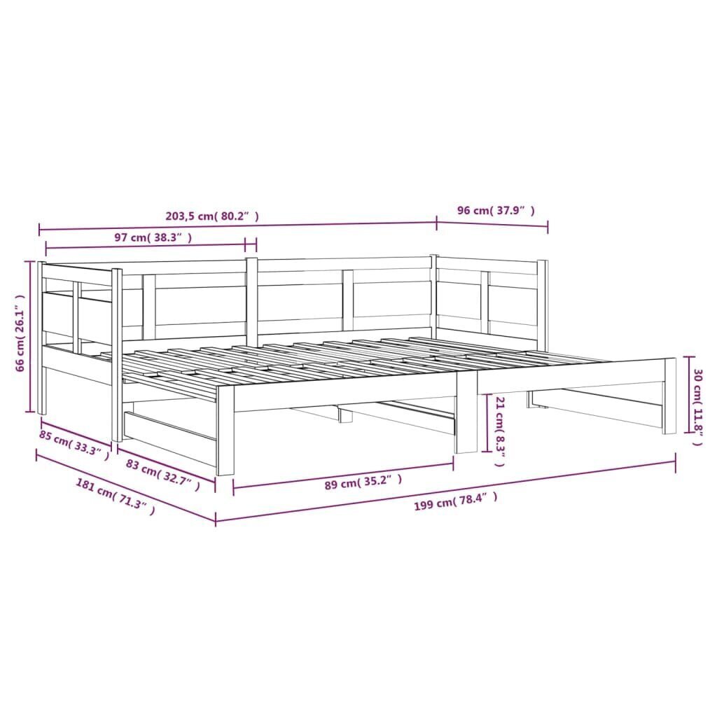 Sohvasänky ulosvedettävä täysi mänty 2x (90x200) cm hinta ja tiedot | Sängyt | hobbyhall.fi