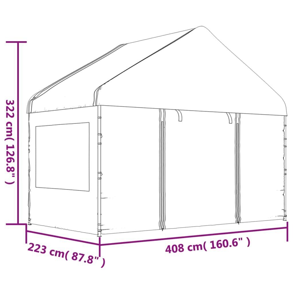 Huvimaja katolla valkoinen 4,46x4,08x3,22 m polyeteeni hinta ja tiedot | Puutarhapaviljongit | hobbyhall.fi