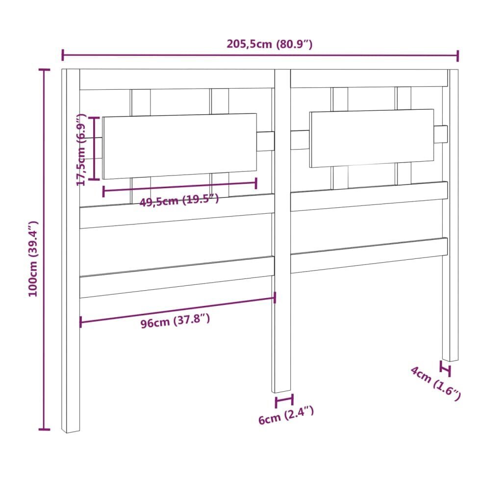 Sängynpääty musta 205,5x4x100 cm täysi mänty hinta ja tiedot | Sängyt | hobbyhall.fi