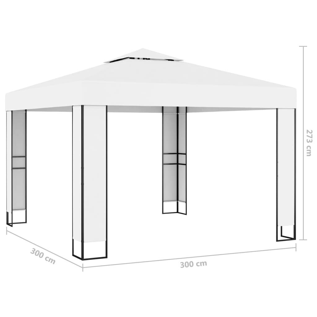 Huvimaja tuplakatolla ja LED-valonauhoilla 3x3 m valkoinen hinta ja tiedot | Puutarhapaviljongit | hobbyhall.fi