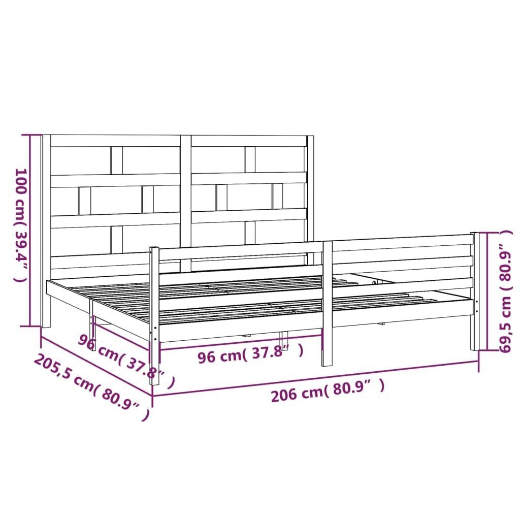 Sängynrunko täysi mänty 200x200 cm hinta ja tiedot | Sängyt | hobbyhall.fi