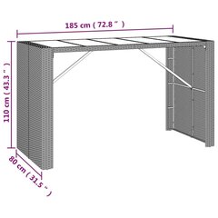 Baaripöytä lasipöytälevyllä ruskea 185x80x110 cm polyrottinki hinta ja tiedot | Puutarhapöydät | hobbyhall.fi