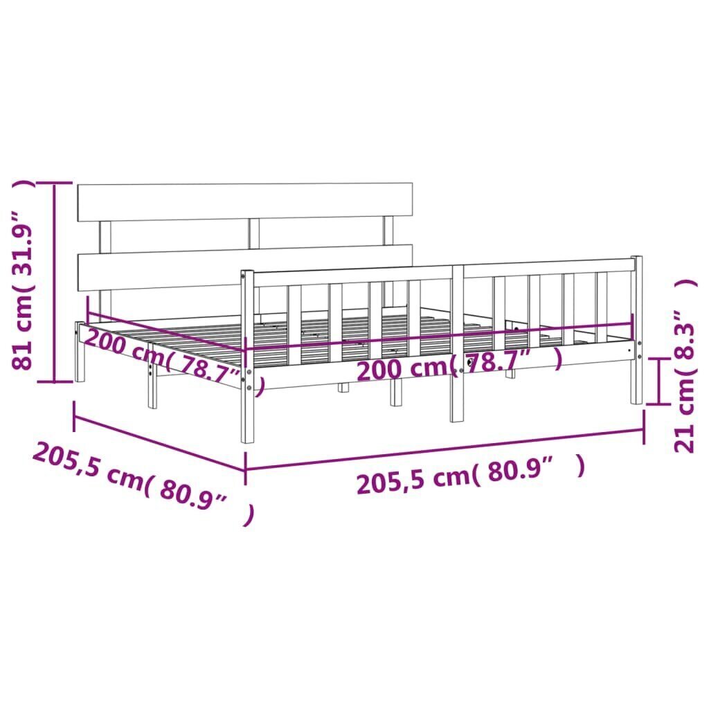 Sängynrunko päädyllä 200x200 cm täysi puu hinta ja tiedot | Sängyt | hobbyhall.fi