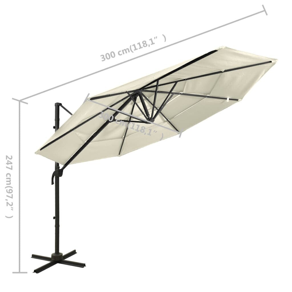 4-tasoinen aurinkovarjo alumiinitanko hiekka 3x3 m hinta ja tiedot | Aurinkovarjot ja markiisit | hobbyhall.fi