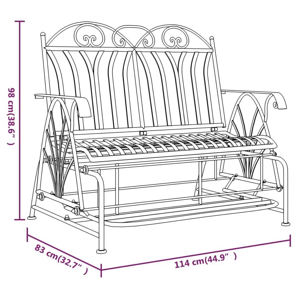 2-istuttava Liukujalkapenkki 114 cm musta teräs hinta ja tiedot | Puutarhapenkit | hobbyhall.fi