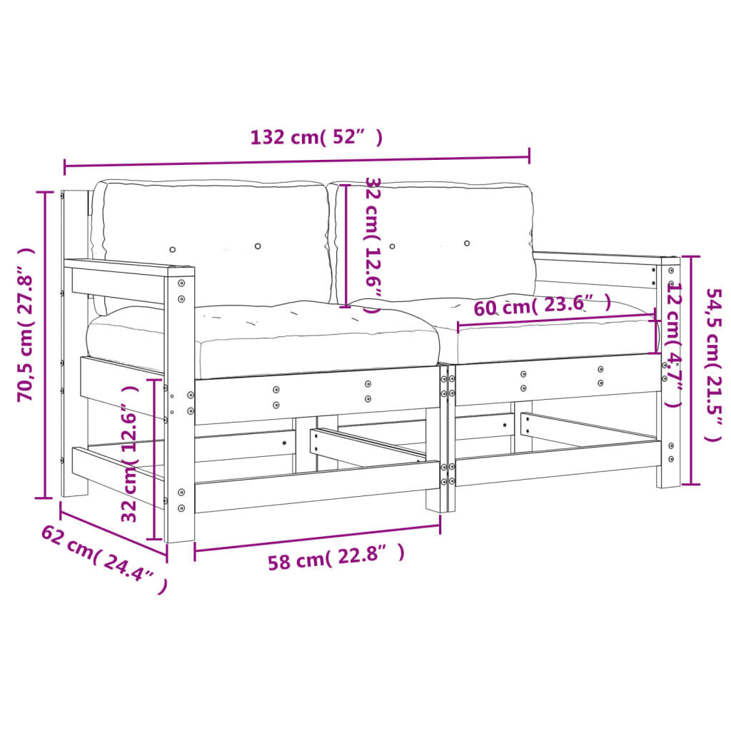 Puutarhatuolit tyynyillä 2 kpl täysi mänty hinta ja tiedot | Puutarhatuolit | hobbyhall.fi