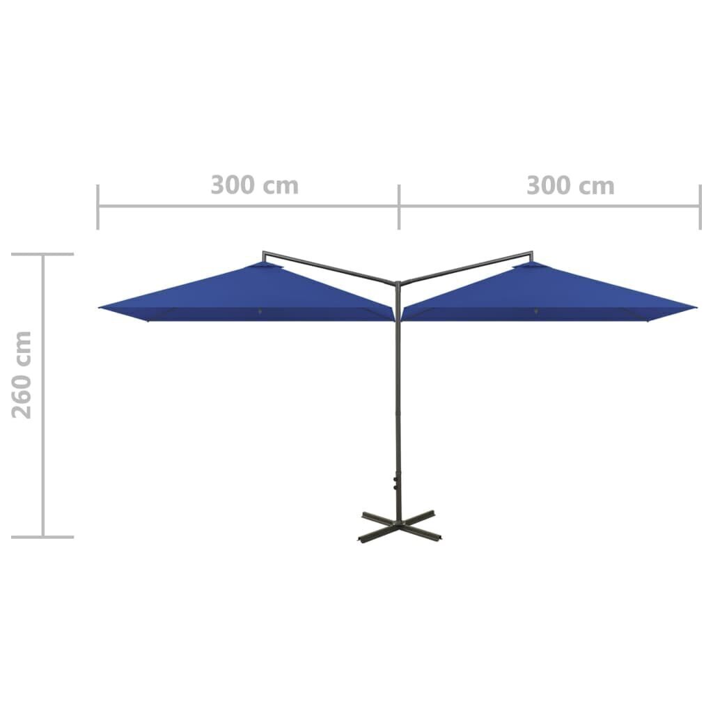 Tupla-aurinkovarjo terästanko taivaansininen 600x300 cm hinta ja tiedot | Aurinkovarjot ja markiisit | hobbyhall.fi