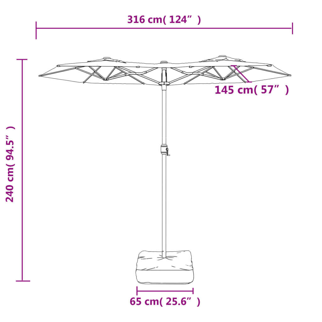 Kaksipäinen aurinkovarjo vihreä 316x240 cm hinta ja tiedot | Aurinkovarjot ja markiisit | hobbyhall.fi