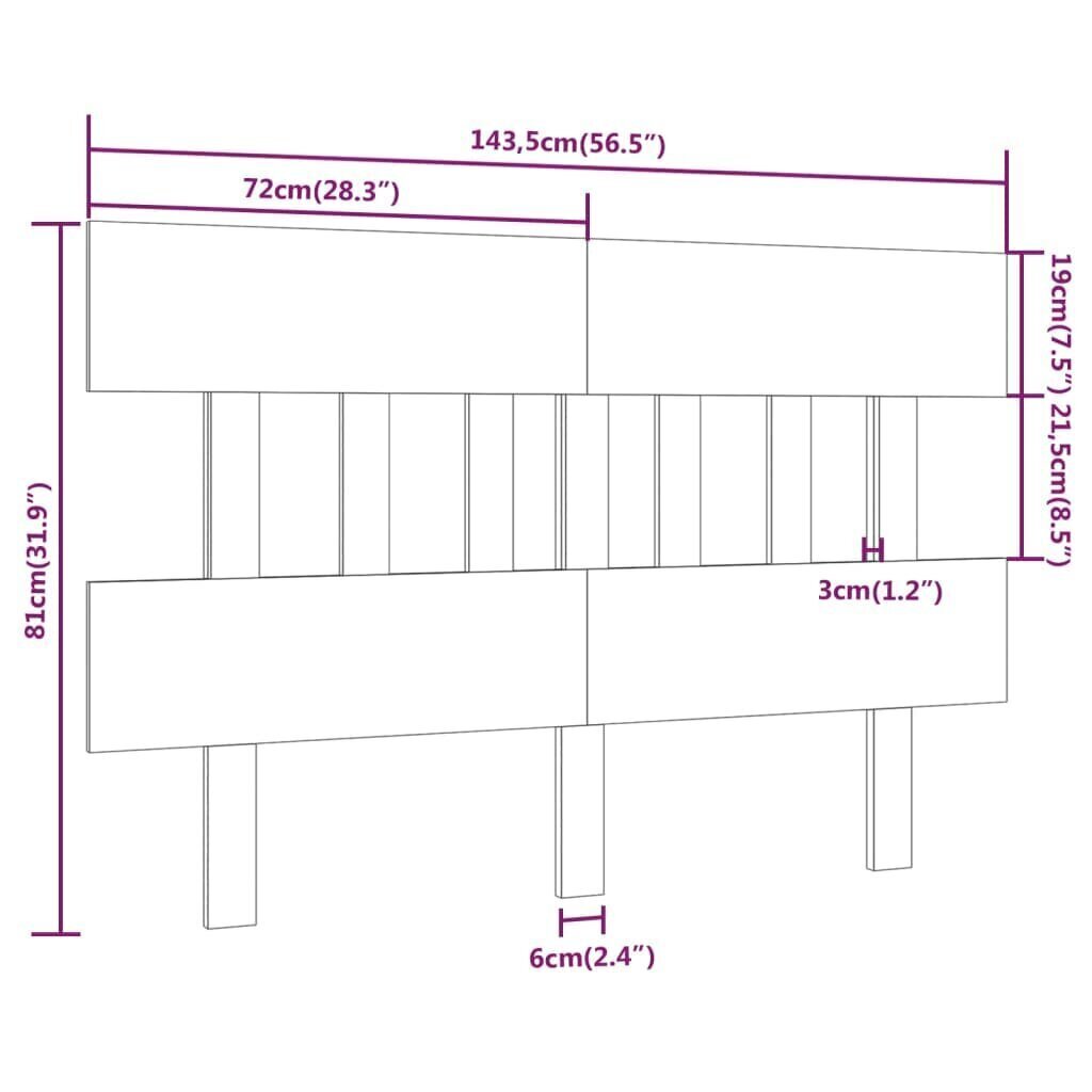 Sängynpääty valkoinen 143,5x3x81 cm täysi mänty hinta ja tiedot | Sängyt | hobbyhall.fi