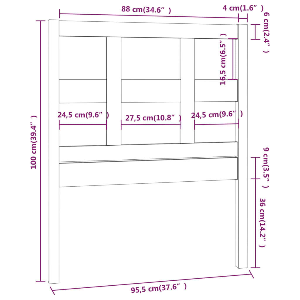 Sängynpääty musta 95,5x4x100 cm täysi mänty hinta ja tiedot | Sängyt | hobbyhall.fi