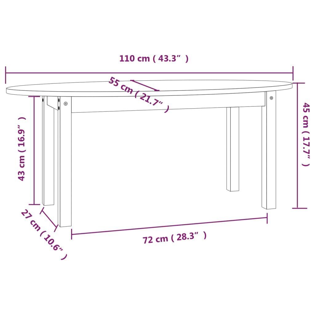 Sohvapöytä harmaa 110x55x45 cm täysi mänty hinta ja tiedot | Sohvapöydät | hobbyhall.fi