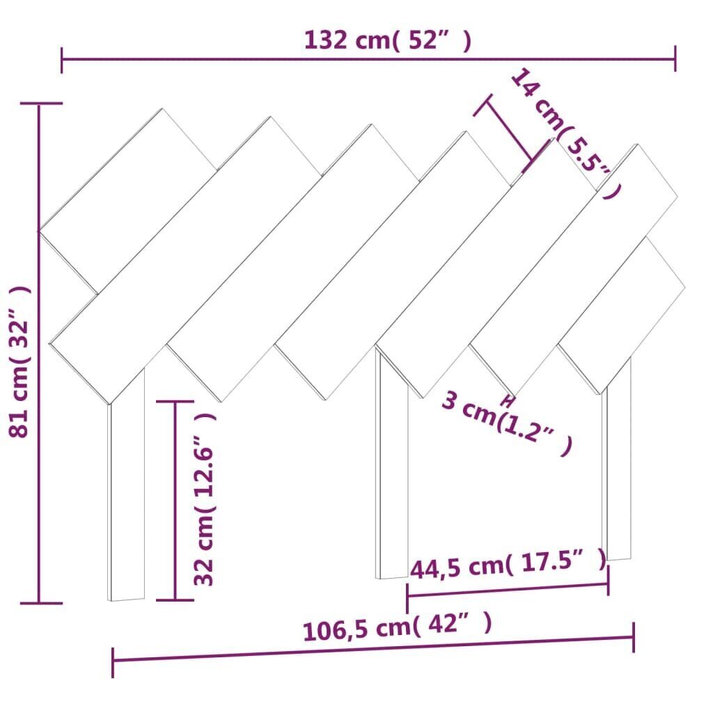 Sängynpääty musta 132x3x81 cm täysi mänty hinta ja tiedot | Sängyt | hobbyhall.fi