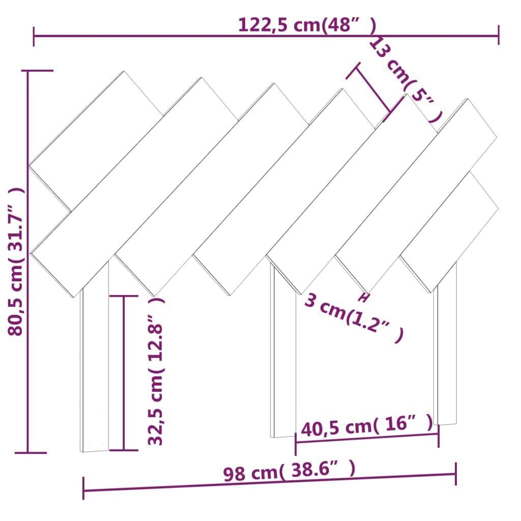 Sängynpääty 122,5x3x80,5 cm täysi mänty hinta ja tiedot | Sängyt | hobbyhall.fi