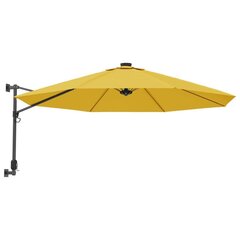Seinäkiinnitteinen aurinkovarjo LED-valoilla keltainen 290 cm hinta ja tiedot | Aurinkovarjot ja markiisit | hobbyhall.fi