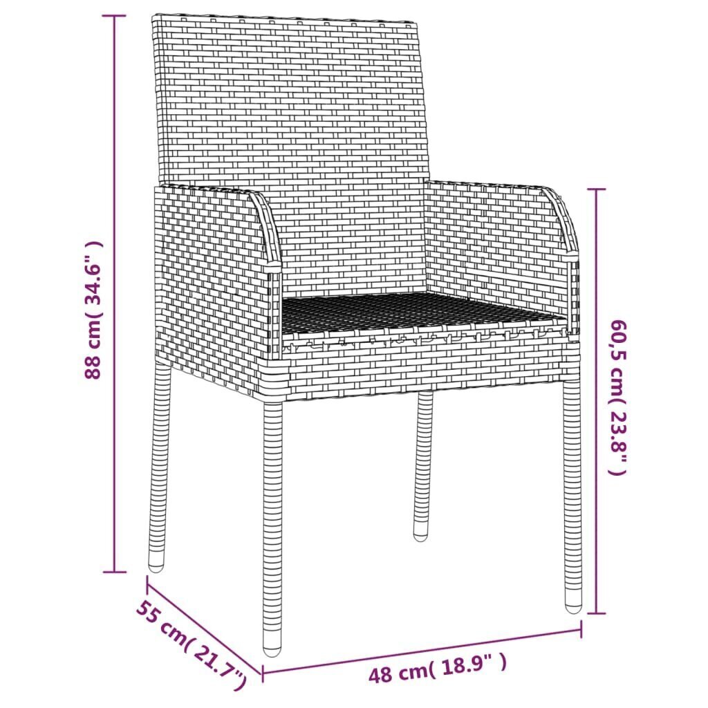 Puutarhatuolit tyynyillä, 48x55x88 cm, 2 kpl, musta hinta ja tiedot | Puutarhatuolit | hobbyhall.fi