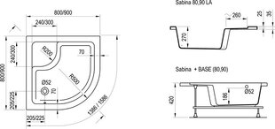 Suihkuallas Sabina, Ravak, Koko: 90x90 hinta ja tiedot | Suihkualtaat | hobbyhall.fi