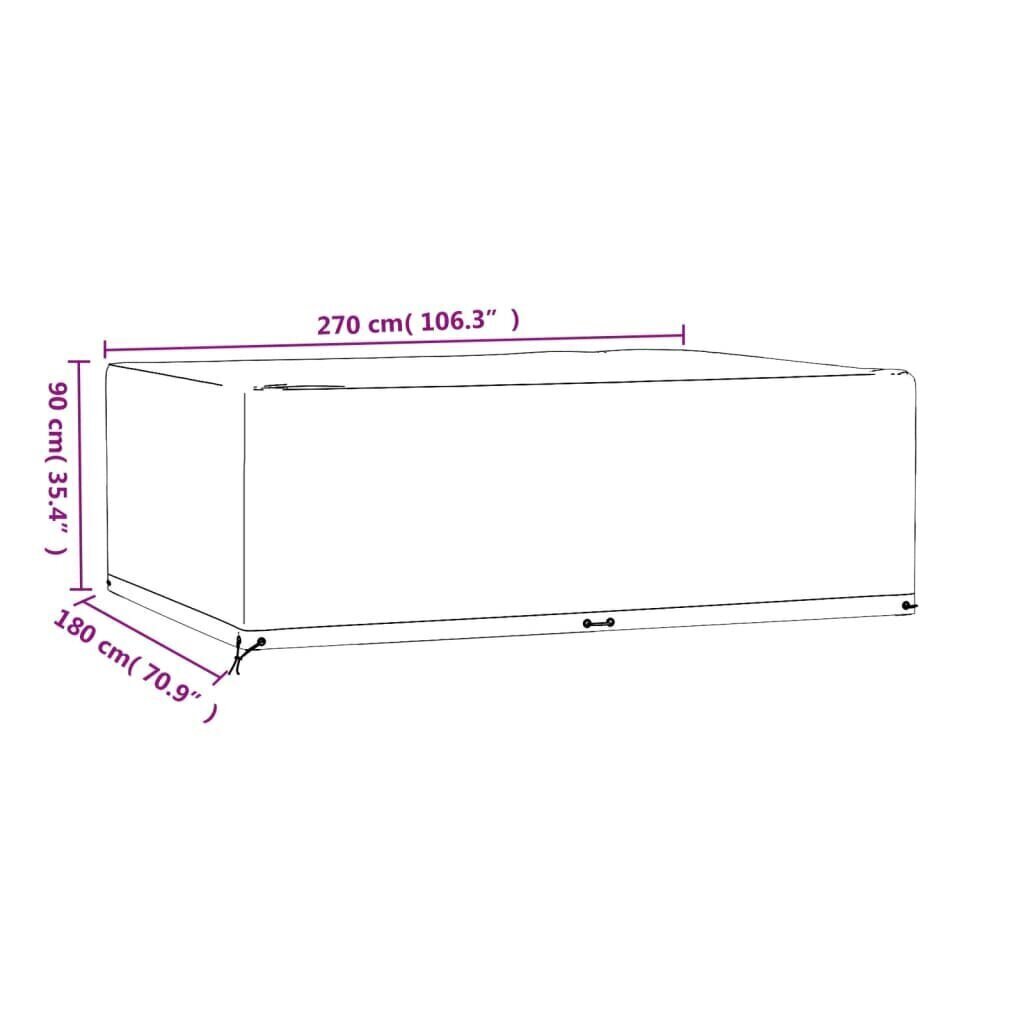 Puutarhakalustesuoja 12 purjerengasta 270x180x90 cm suorakaide hinta ja tiedot | Istuintyynyt, pehmusteet ja päälliset | hobbyhall.fi