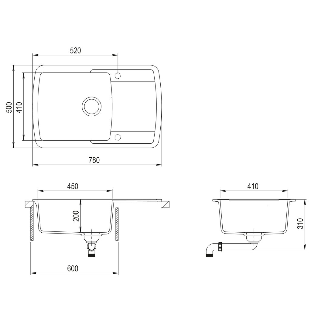 Graniittitiskiallas 780x500 Musta metalli hinta ja tiedot | Keittiöaltaat | hobbyhall.fi