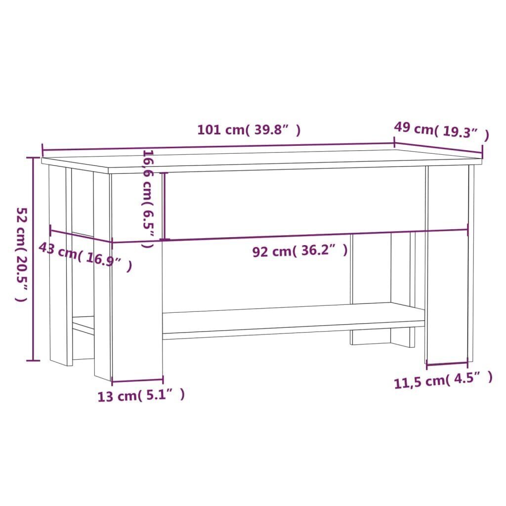 Sohvapöytä ruskea tammi 101x49x52 cm tekninen puu hinta ja tiedot | Sohvapöydät | hobbyhall.fi