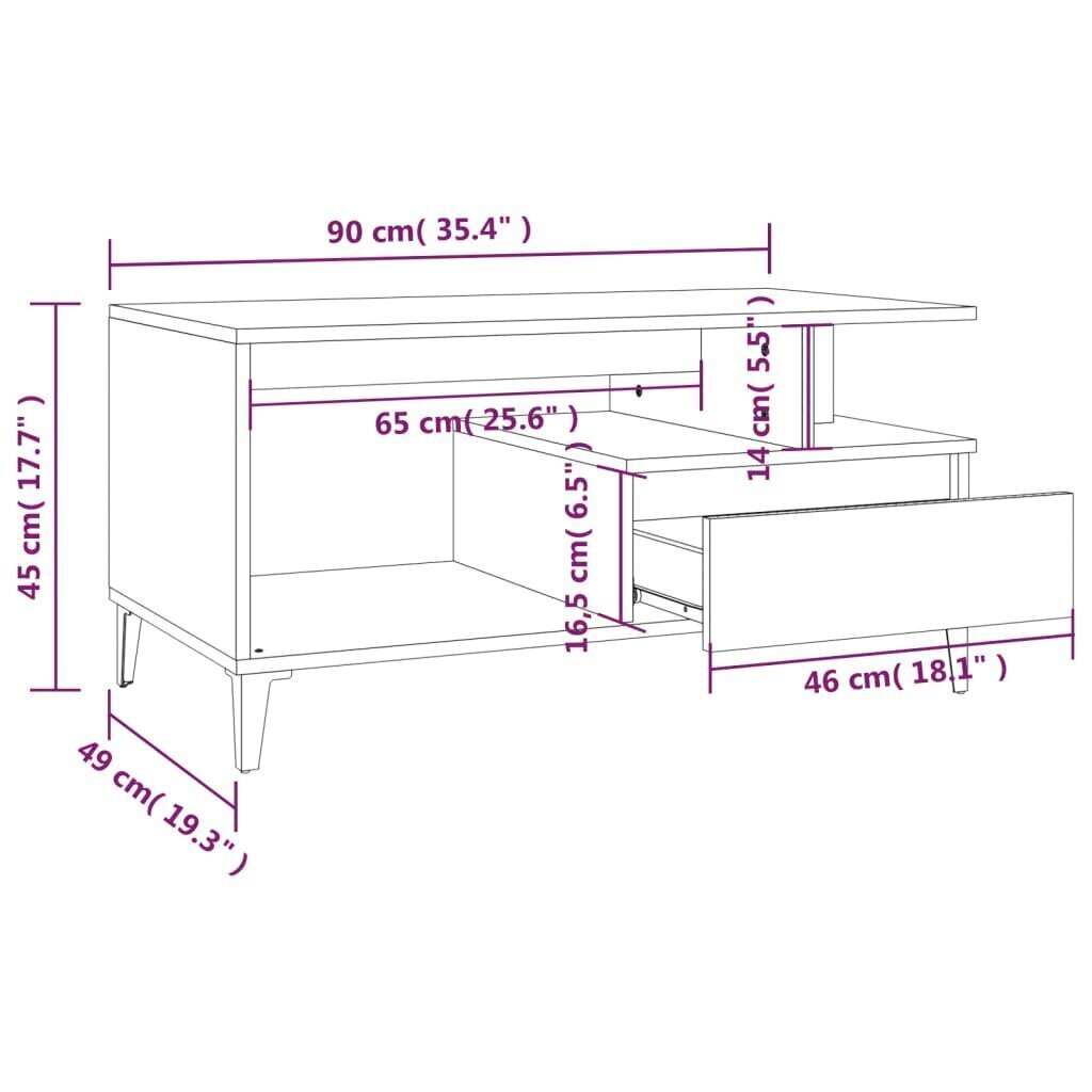 Sohvapöytä harmaa Sonoma 90x49x45 cm tekninen puu hinta ja tiedot | Sohvapöydät | hobbyhall.fi