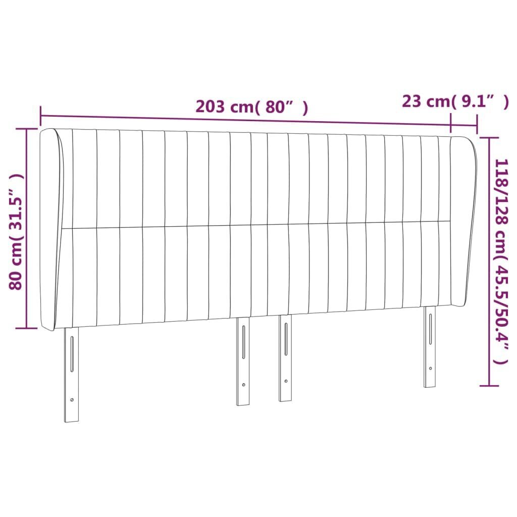 pääty korvilla, musta, 203x23x118/128cm, sametti hinta ja tiedot | Sängyt | hobbyhall.fi