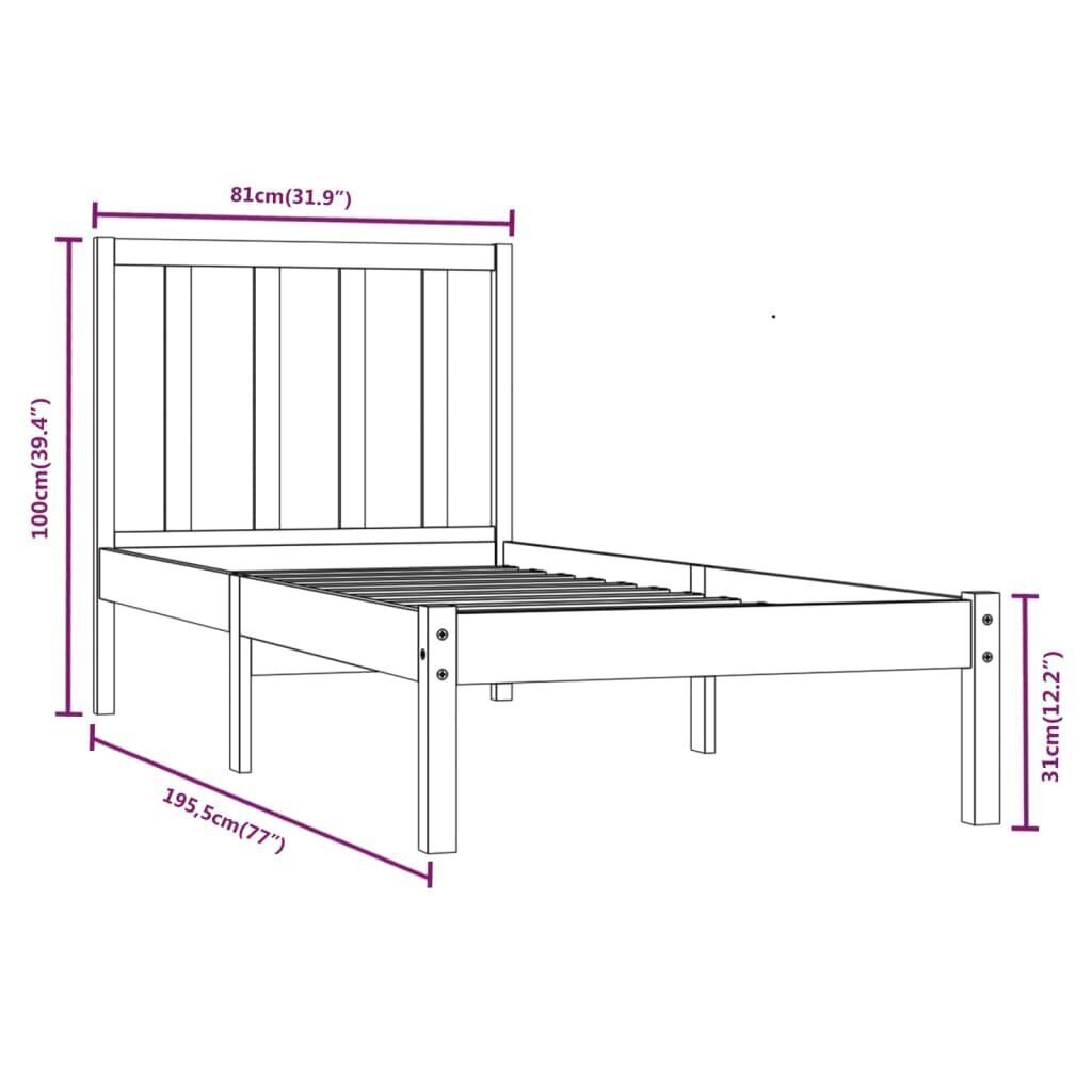 Sängynrunko täysi mänty 75x190 cm 2FT6 Small Single hinta ja tiedot | Sängyt | hobbyhall.fi