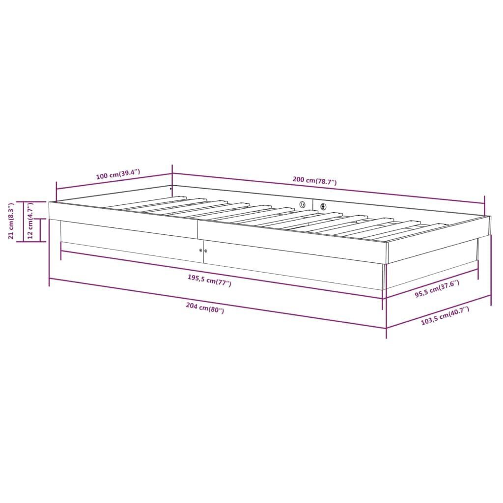 Sängynrunko valkoinen täysi puu 100x200 cm hinta ja tiedot | Sängyt | hobbyhall.fi