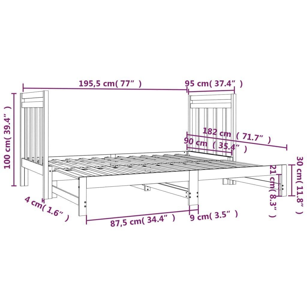 Sohvasänky ulosvedettävä valkoinen 2x (90x190) cm täysi mänty hinta ja tiedot | Sängyt | hobbyhall.fi