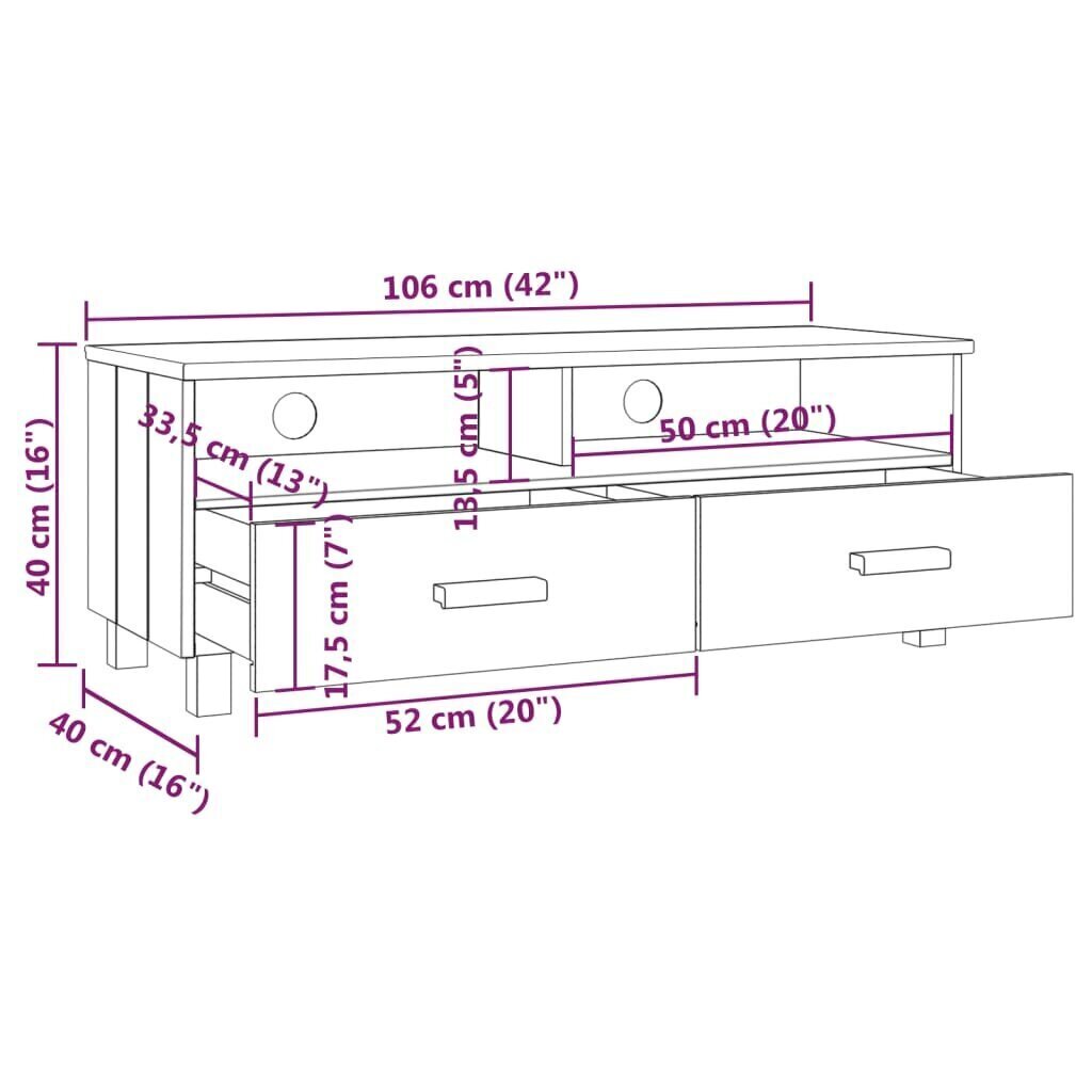 TV-taso HAMAR vaaleanharmaa 106x40x40 cm täysi mänty hinta ja tiedot | TV-tasot | hobbyhall.fi