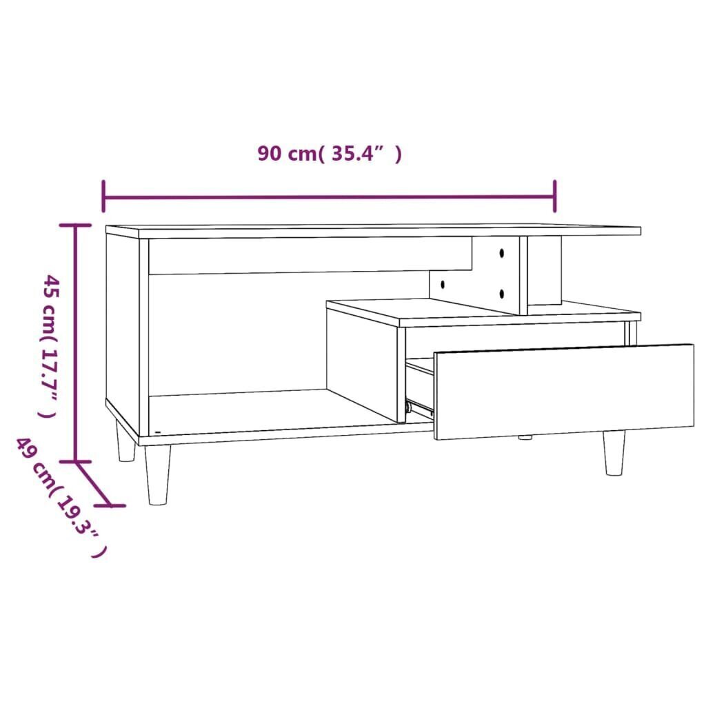 Sohvapöytä korkeakiilto valkoinen 90x49x45 cm tekninen puu hinta ja tiedot | Sohvapöydät | hobbyhall.fi