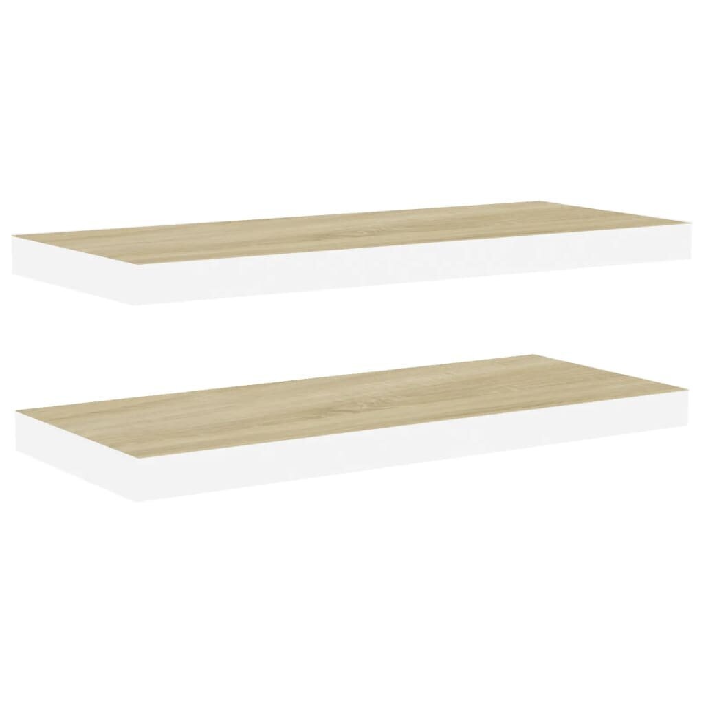 Kelluvat seinähyllyt 2 kpl tammi ja valkoinen 80x23,5x3,8cm MDF hinta ja tiedot | Hyllyt | hobbyhall.fi