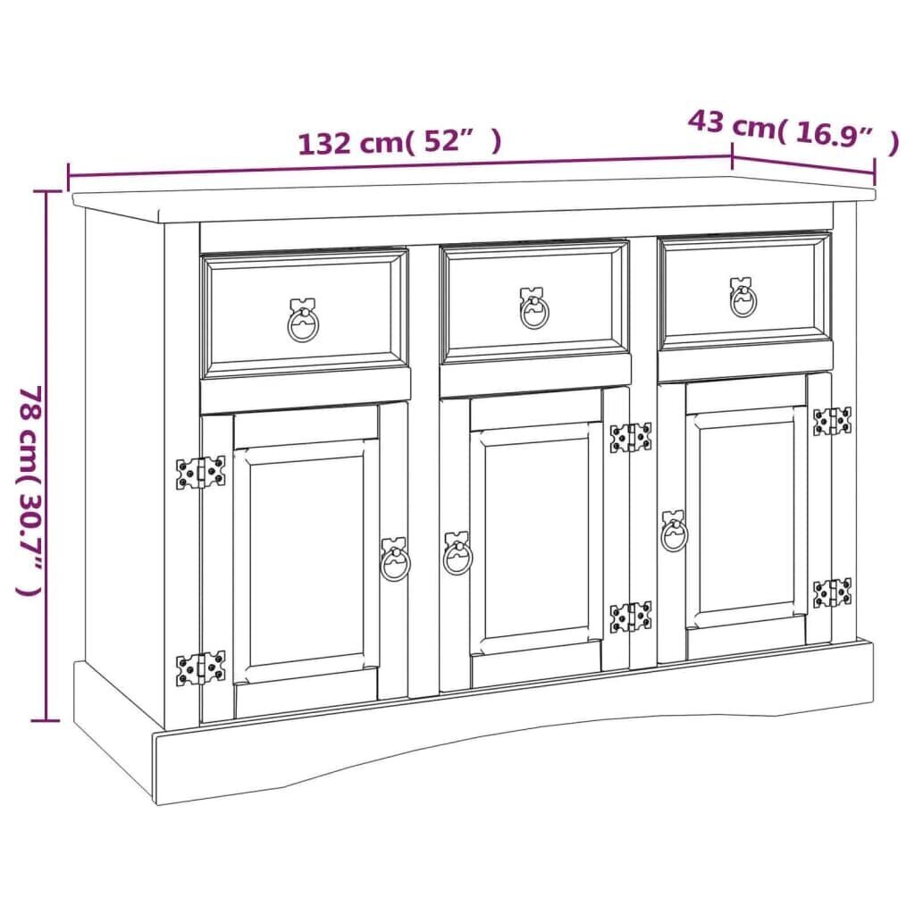 Senkki täysi Meksikon mänty Corona-sarja valkoinen 132x43x78 cm hinta ja tiedot | Lipastot | hobbyhall.fi