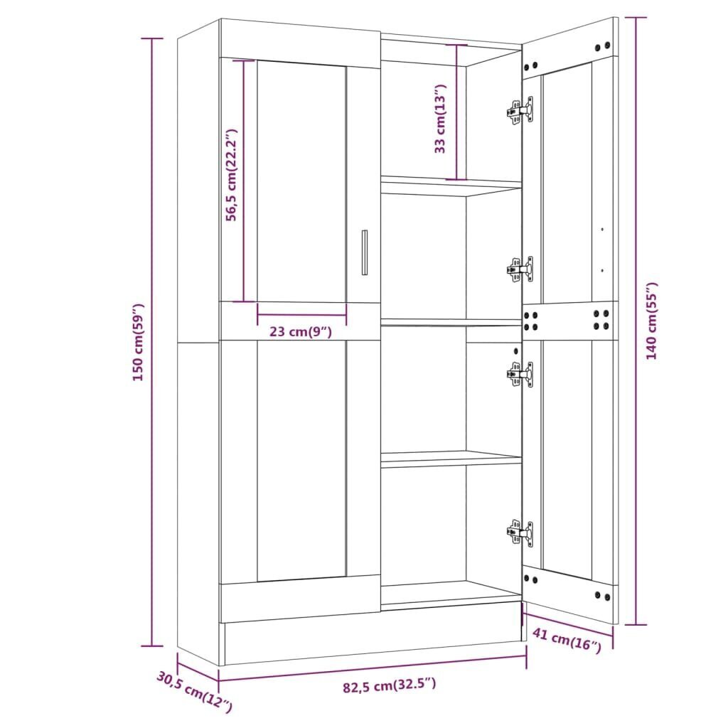 Vitriinikaappi savutammi 82,5x30,5x150 cm tekninen puu hinta ja tiedot | Hyllyt | hobbyhall.fi