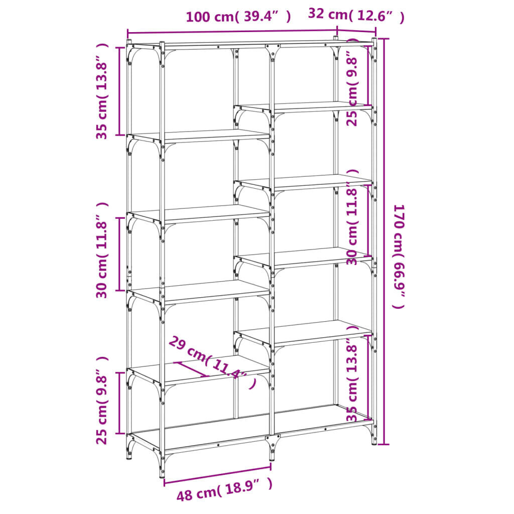 Kirjahylly savutammi 100x32x170 cm tekninen puu ja rauta hinta ja tiedot | Hyllyt | hobbyhall.fi