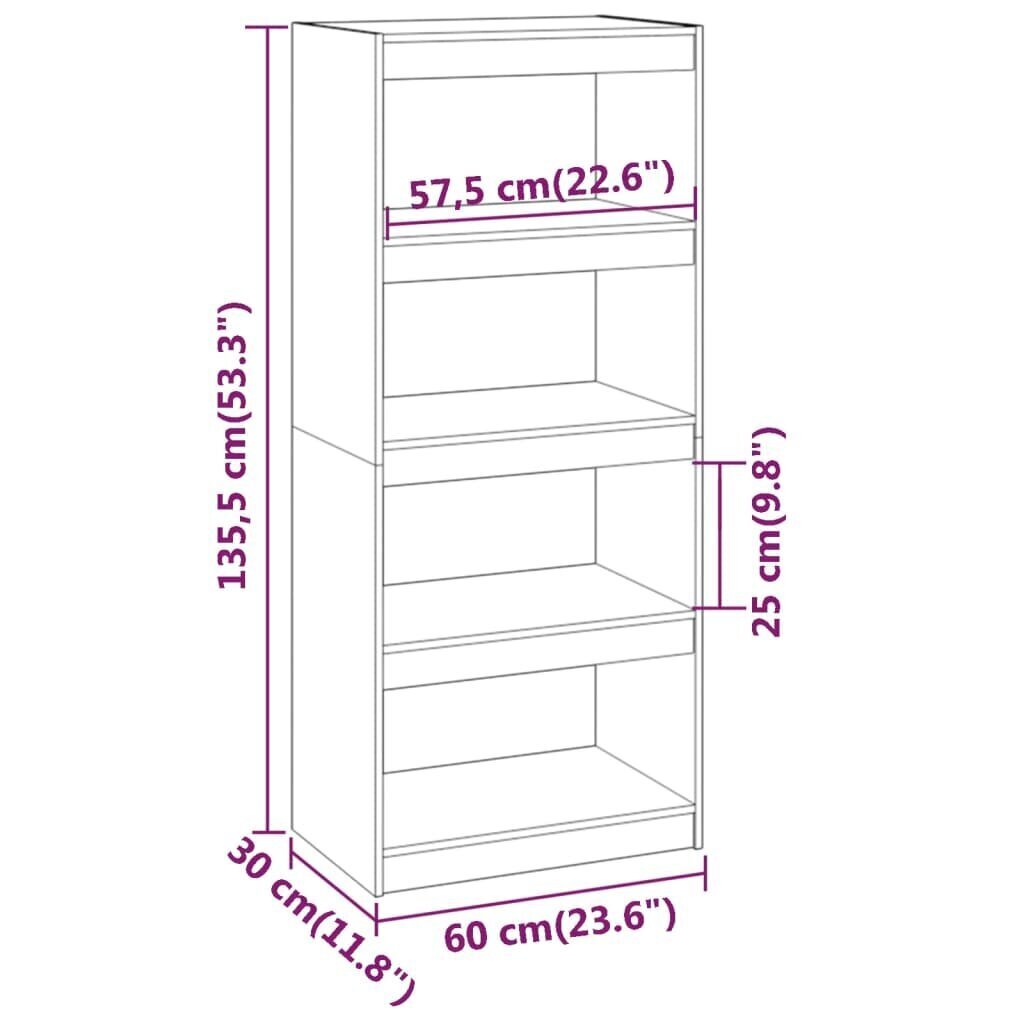 Kirjahylly/tilanjakaja harmaa 60x30x135,5 cm täysi mänty hinta ja tiedot | Hyllyt | hobbyhall.fi