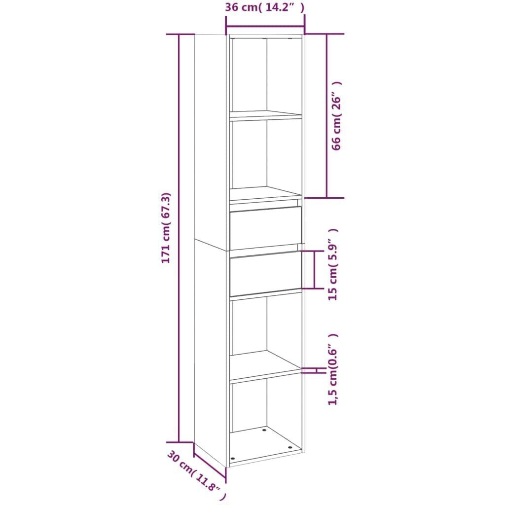 Kirjahylly harmaa Sonoma 36x30x171 cm tekninen puu hinta ja tiedot | Hyllyt | hobbyhall.fi