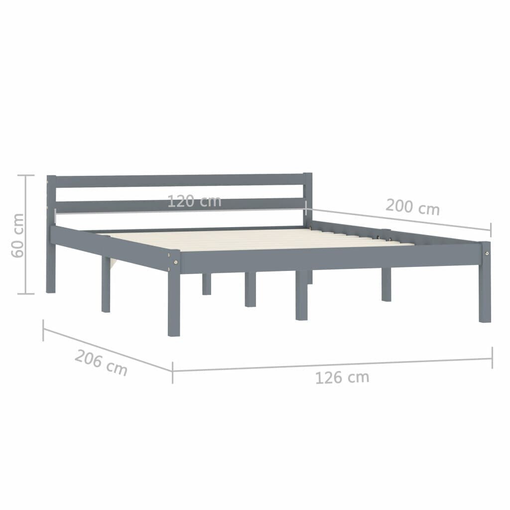 Sängynrunko harmaa täysi mänty 120x200 cm hinta ja tiedot | Sängyt | hobbyhall.fi