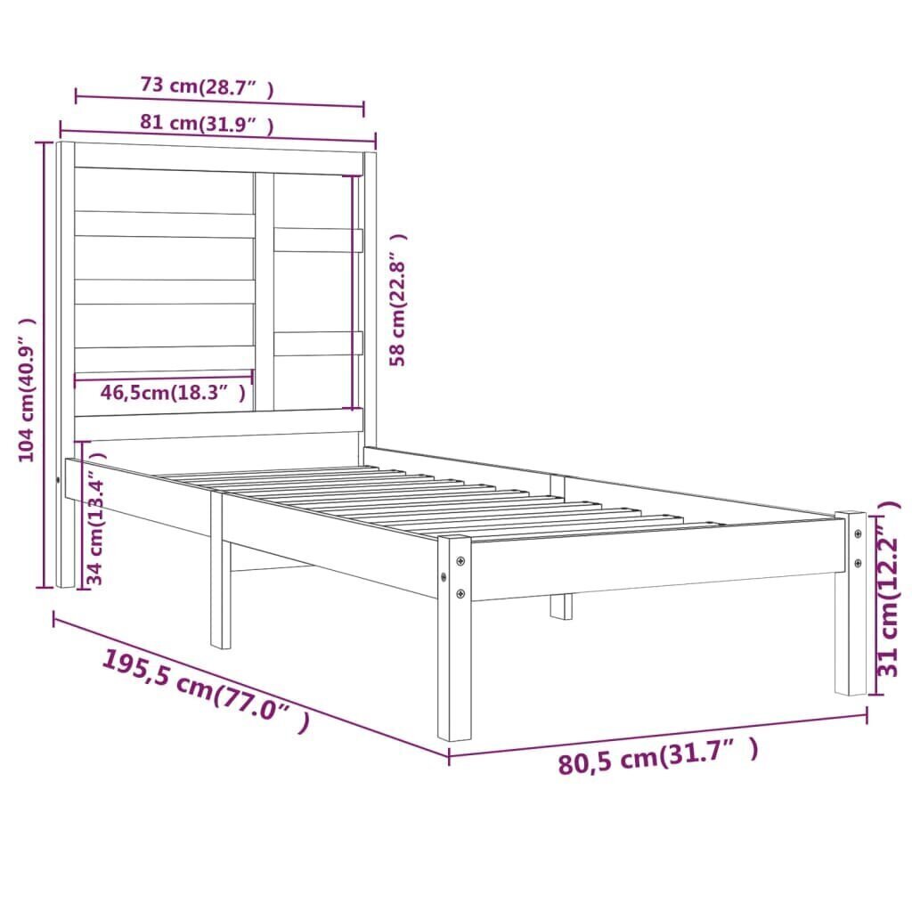 Sängynrunko valkoinen täysi puu 75x190 cm 2FT6 Small Single hinta ja tiedot | Sängyt | hobbyhall.fi